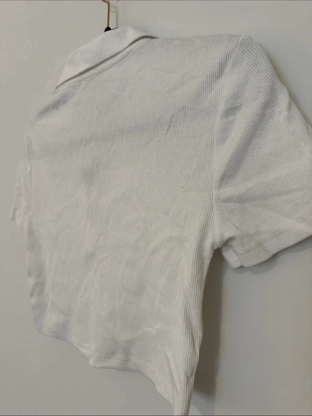 Zara White Ribbed Cropped Polo Tee Top - Picture 6 of 6